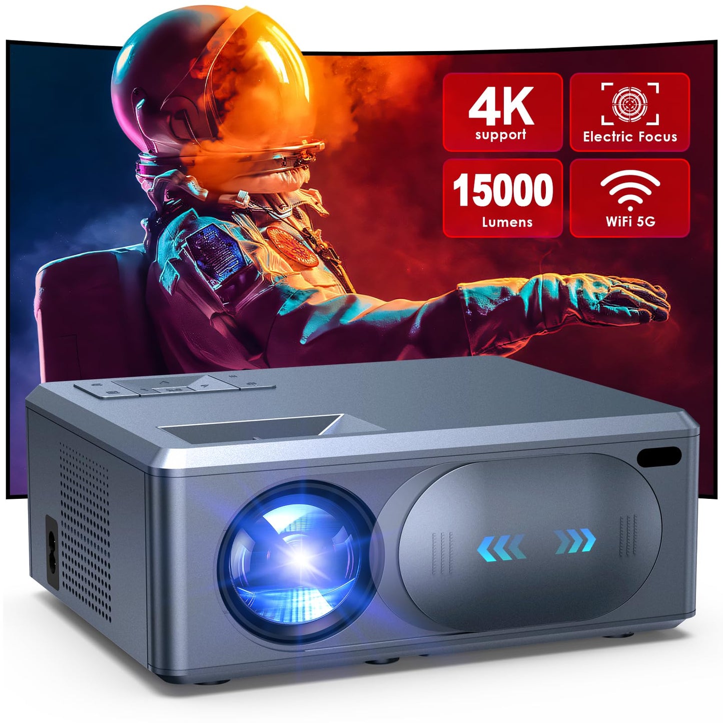 [Electric Focus] 4K Projector with 5G WiFi and Bluetooth, 15000L JOWLURK Mini Portable Projector, Outdoor Movie Projector, Home Theater Projector for iPhone/Android/TV Stick/HDMI/USB/Laptop/DVD/PS5
